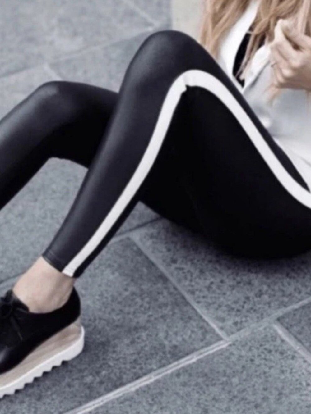 Spanx Faux Black Leather Side Stripe Leggings, Size Small - Picture 3 of 7